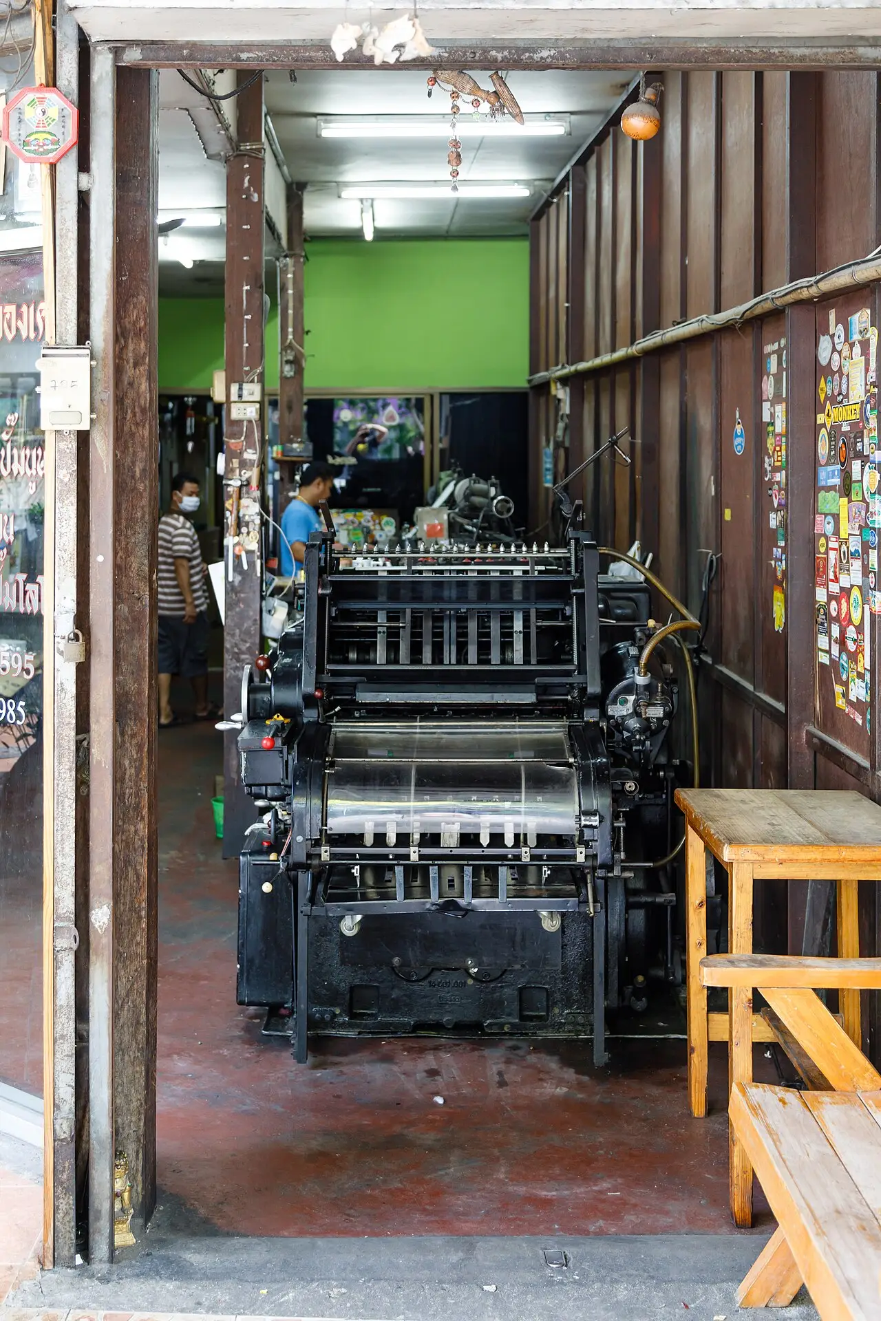 Printed materials on display inside the print shop
